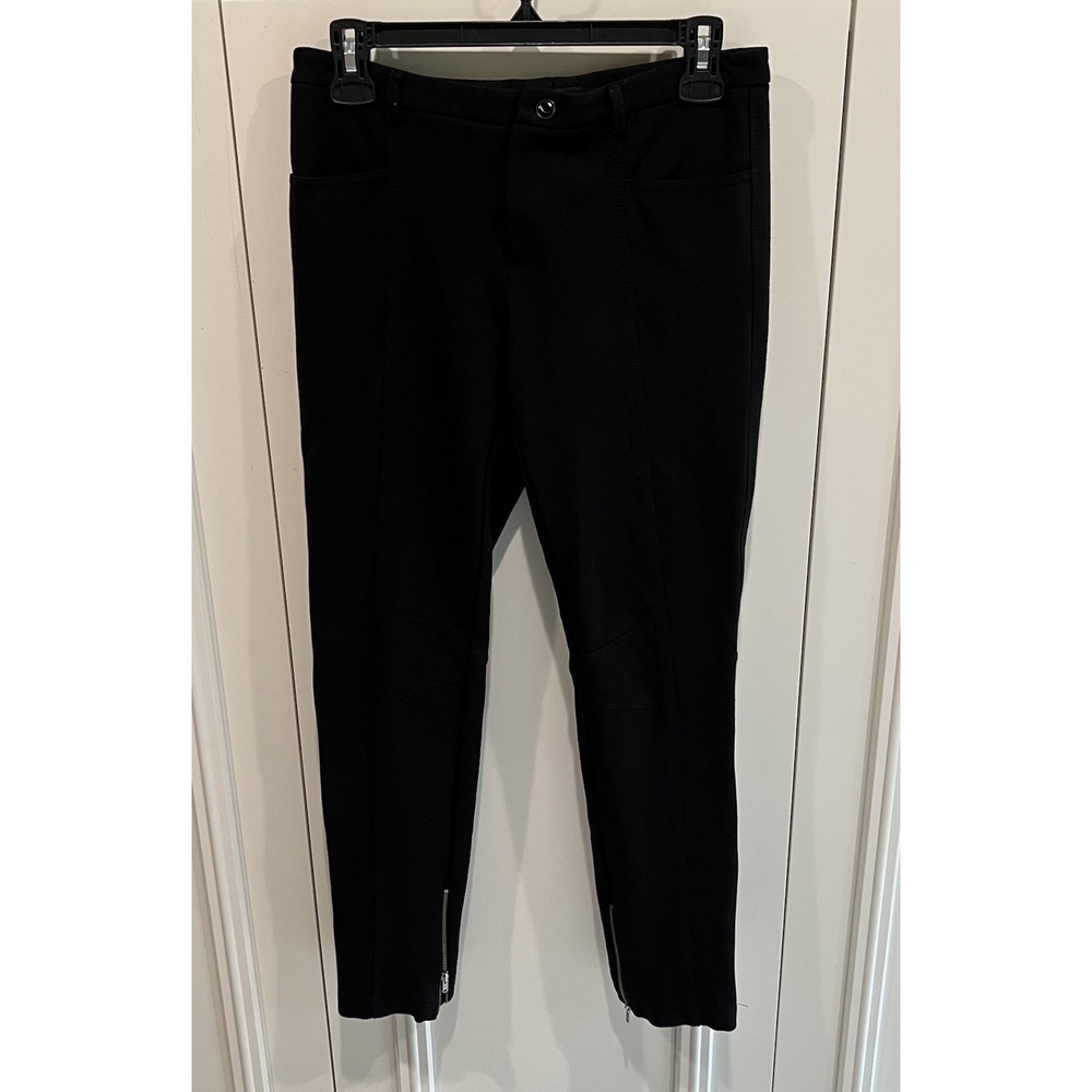 ATM‎ Black Ponte Knit Ankle Pants Front Seam Ankle Zip Moto Stretch